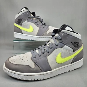 Nike Air Jordan 1 Mid Sneakers Gunsmoke Volt Neutral Grey 554724-072 Men Size 13 - Picture 1 of 22
