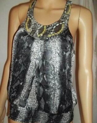 Top sin mangas BEBE para mujer estampado de piel de serpiente cuello con joyas - gris/negro/blanco-pequeño Foto 1 de 3