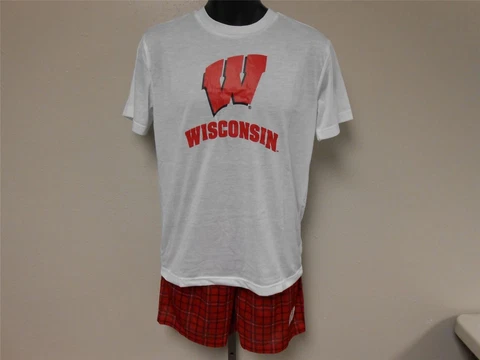 NEW-MENDED Wisconsin Badgers 2-Piece Pajama Set Shirt & Shorts Youth Large Cover