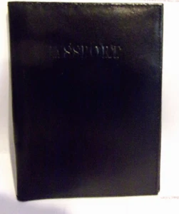 Vintage schwarz glasierte Echtleder Reisepass/Dokument Geldbörse - Bild 1 von 7