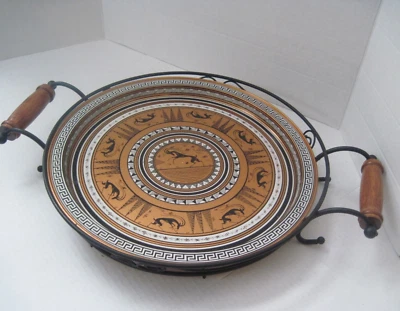 Grecian Gazelle Tin Tray and Metal Rack Holder Copper and Black Metal  13.5x13.5 - Image 1 of 4