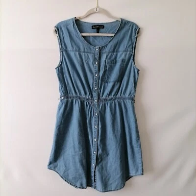 Mini Camisa Vestido Derek Heart Mujer Azul Denim Cintura Ajustada Abotonada Talla L Foto 1 de 4