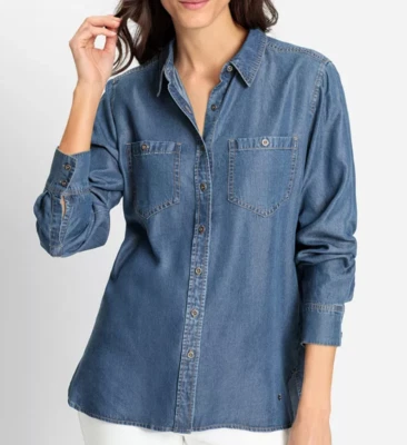 Camisa de mezclilla blanqueada suave manga larga Olsen Europe para mujer $169 talla 38 EE. UU. S-M Foto 1 de 4