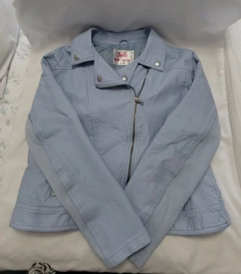 Justice Faux Leather Girls Moto Jacket Girls Size 18/20 Light Blue - Image 1 of 4