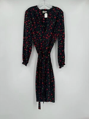 Zadig & Voltaire Black Fall Leaves Silk Tie Waist Shirt Dress Sz M - Image 1 of 4