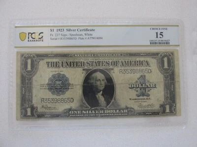 1923 $1 Silver Certificate PCGS Banknote Choice F15 (Speelman, White) - Image 1 of 2