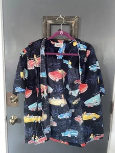Pacific Legend Hawaiian Shirt Mens L Classic Convertible Cars Pin Up Girls USA - Picture 1 of 3