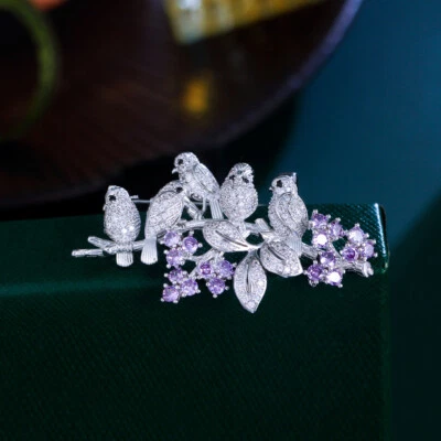 Exquisite Silver Plated Bird Brooch Pin Cubic Zirconia Costume Jewelry for Women - Image 1 of 4