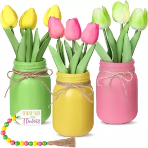 13 Teile Einmachglas Frühling Tischdeko, Mittelstücke für Tische mit Tulpen künstlich - Bild 1 von 12