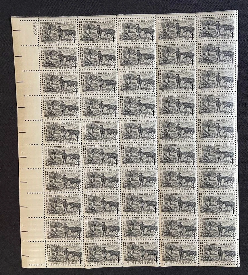 USPS Silver Centennial 1859-1959 4- Cent Full Sheet Postage Stamps Free Shipping - Image 1 of 1