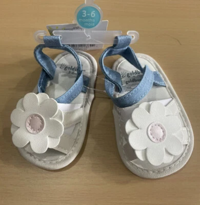 Goldbug Bebé Niña Blanco Flor Sandalias Cambray Tobillo Correa Talla 3-6 Meses NUEVO CON ETIQUETAS Foto 1 de 4