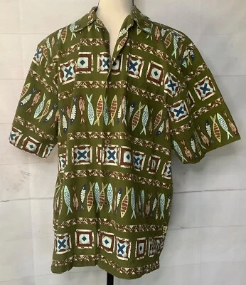 Camisa JOE MARLIN Original Outfitters verde hawaiana con botones estampado de peces Foto 1 de 4