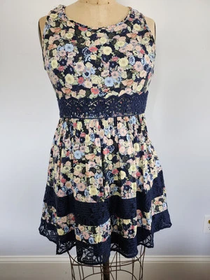 Vestido Lauren Conrad Para Mujer Azul Rosa Amarillo Verde Floral Crochet Encaje Talla 12 Foto 1 de 4