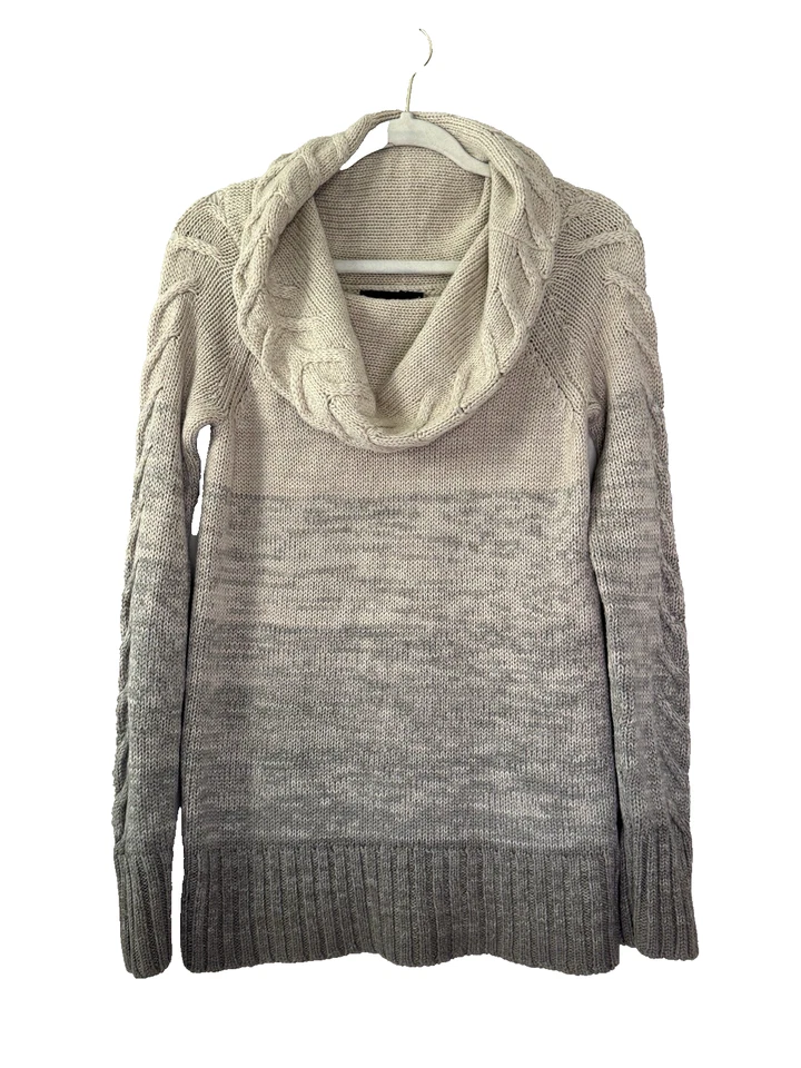 Suéter Vintage Vibes Limited Y2K Mujer S Capucha Cuello Ombré Beige Gris Grueso Tejido Foto 1 de 4