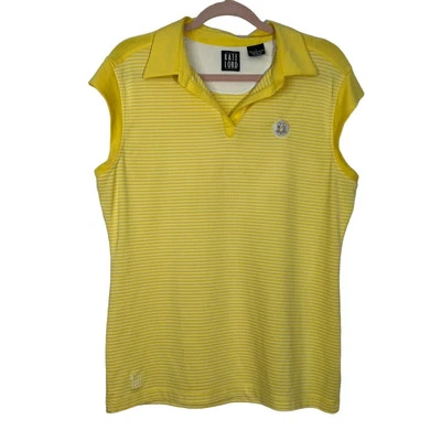 Camisa Polo Kate Lord Amarilla Blanca Rayas Mangas Cortas Cuello en V Top Talla L Foto 1 de 4