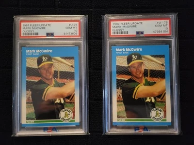 Tarjeta de novato PSA 10 Mark Mcgwire 1987 Fleer Update brillante #U-76 RC (2 tarjetas) Foto 1 de 2