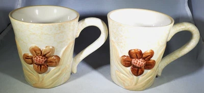 Temptations Coffee Mugs - Cream and Brown Floral - 12 oz Capacity - Image 1 of 4
