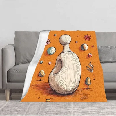 Whimsical Abstract Wooden Figure Flannel Blanket - Soft Cozy Durable Design - Image 1 of 4