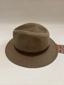Dorfman Pacific Fedora Mens Large Tan Cotton Canvas Cloth Safari Outback Hat New - Picture 1 of 9