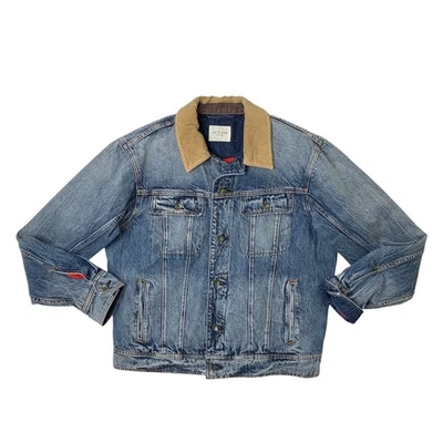 Rag & Bone Jacket Mens Medium Blue Eli Denim Trucker Corduroy Collar Quilt Lined - Image 1 of 4