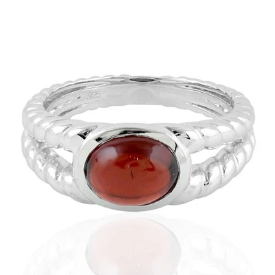 Sterling Silver Promise Ring  Red Garnet Gemstone Rope Band Ring Rize - Image 1 of 4