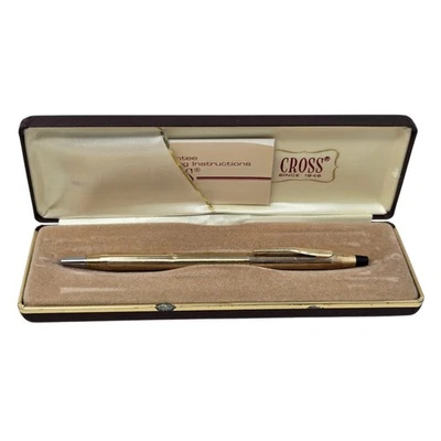 Bolígrafo Cross 10KT Lleno de Oro Estuche Original De Colección Años 80 Hecho en EE. UU. Tinta Azul Foto 1 de 4