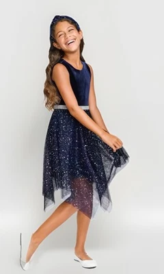 Vestido de Lugar para Niños Azul Pañuelo Lentejuelas Fiesta Formal Navidad Especial Talla 14 Foto 1 de 4