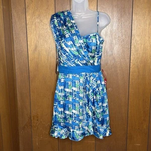 Y2K Love Tease Mini Dress Womens 3 Turquoise One Shoulder Party Coquette Vintage - Picture 1 of 17
