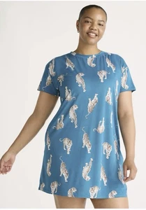 Joyspun Dreamy Soft Short Sleeve Sleep Shirt PJ Pajama 2x/3x Teal Jaguar - Picture 1 of 5