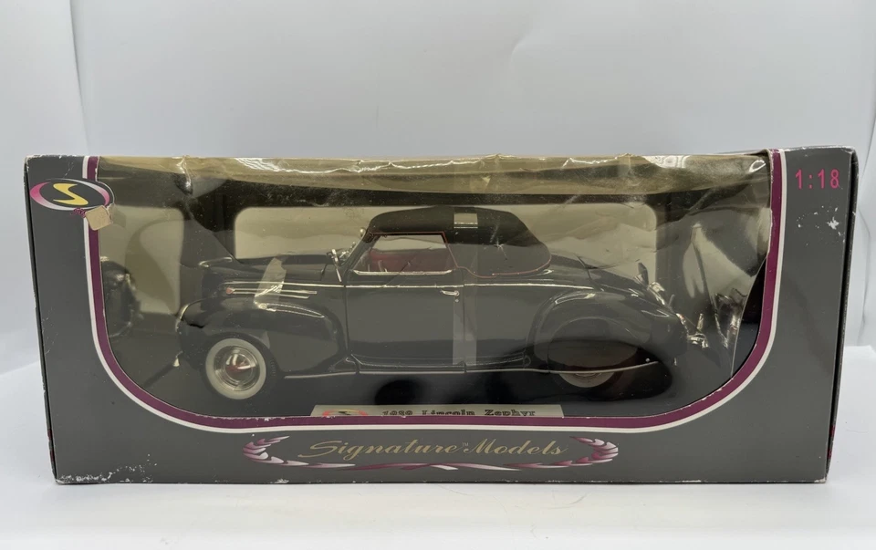 1939 Lincoln Zephyr 1/18 Black Convertible Diecast Car By Signature Models NRFB - Image 1 of 4
