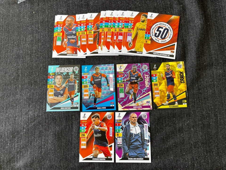 LOT 24 CARDS CARTES PANINI ADRENALYN XL FOOT 2024/25 EQUIPE MONTPELLIER + UPDATE - Photo 1/1
