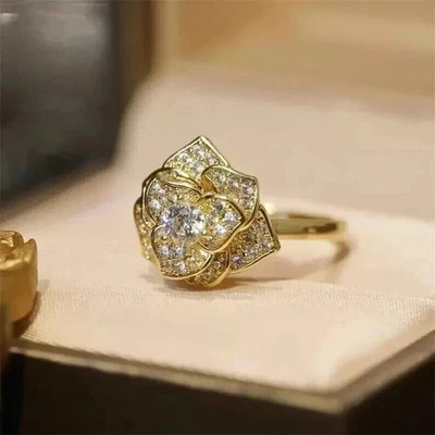 3Ct Round Cut Lab-Created Diamond Women's Engagement Ring 14K Yellow Gold Plated - Image 1 of 3