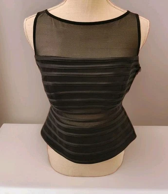JS Collection blk Horiz Sheer Strip Sleeveless Stretch Evening Top Sz10 Elegant - Image 1 of 4