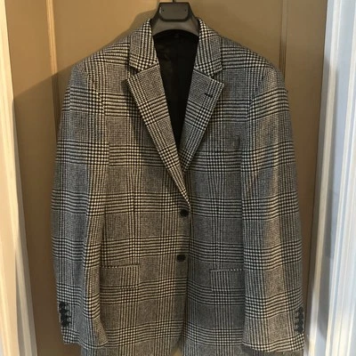 Chaqueta Blazer Abrigo Deportivo J Peterman Para Hombres 40 Lino Lana Negro/Blanco Foto 1 de 4