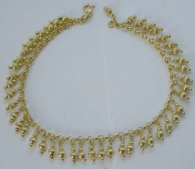 Deslumbrante Tornozeleira Veronese Sterling Vermeil Canelada Gota Pendurada Não Usada - Imagem 1 de 4