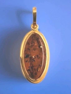 14k Yellow Gold Honey Baltic Amber Delicate Oval Pendant - Picture 1 of 7