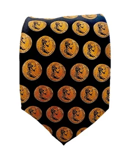 Men’s Silk Tie Birmingham Museum Pompeii “Tales Of An Eruption “ gold Coin Tie - Picture 1 of 6