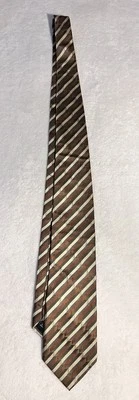 Corbata de seda para hombre Peacock marrón crema y naranja a rayas 3,75 x 59,25 hecha a mano Foto 1 de 2