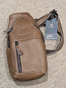 NEW BULLCAPTAIN Men's Sling Bag Genuine Leather Chest Shoulder Backpack Cross - Picture 1 of 5