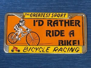 VTG Greatest Sport Bicycle Racing Metal License Plate Frame Embossed Bike 43B - Picture 1 of 2