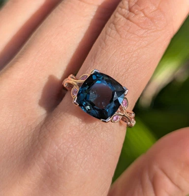 8.92ct Large London Blue Topaz Pink Sapphire Diamond 9k Rose Gold Ring Size 9.5 - Image 1 of 4