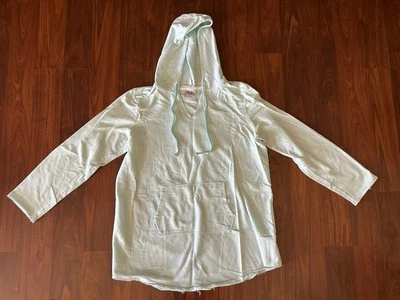 SO Juniors Kangaroo Pocket V-neck Heart Graphic Hoodie SZ XL Aqua “Forever” Logo - Image 1 of 4