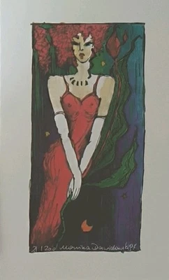 Limitierter Druck handsigniert rothaarige Dame im eleganten  roten Kleid  Von... - Bild 1 von 4