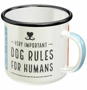 Retro Sturdy Enamel Metal Mug 'Very Important DOG RULES FOR HUMANS Camping Puppy - Picture 1 of 2