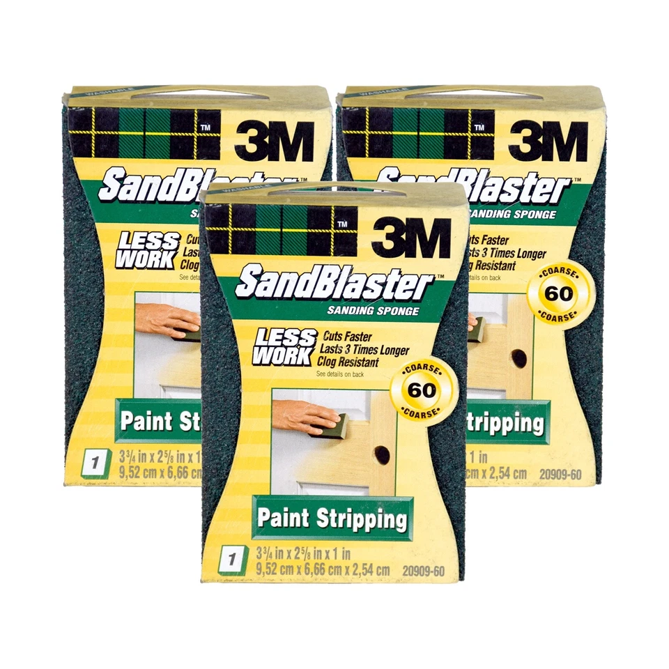Esponja de lixa 3M Sandblaster 3 x 60 grão decapagem de tinta 3 esponjas no total  - Imagem 1 de 1