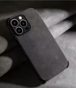Black Suede Alcantara Phone Case Anti-fall Full Protective Fits iPhone 14 Pro - Picture 1 of 3