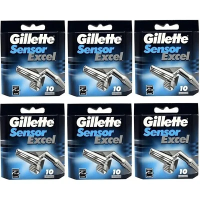 6 x Gillette Sensor Excel Razor Blades For Men Pack of 10 Refill Blades - 216665