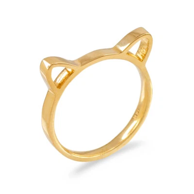 Gold Kitten Silhouette Ladies Stackable Ring Band - Image 1 of 4