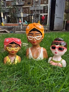 Beach Lady Planters Small or Large Nautical Whimsy Woman bust Plant Pot Summer - Picture 1 of 15