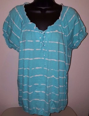 Camisa Blusa Top Mujer Faded Glory Talla XXL 20 2XL 2X Grande Blanca Azul Rayas Foto 1 de 3